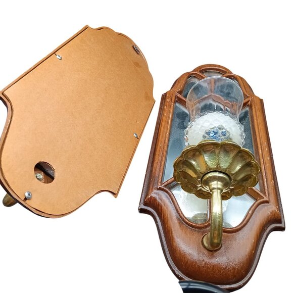 Vintage Wooden & Brass Mirrored Wall Sconce Candle Holders Set Of 2 - Picture 4 of 4